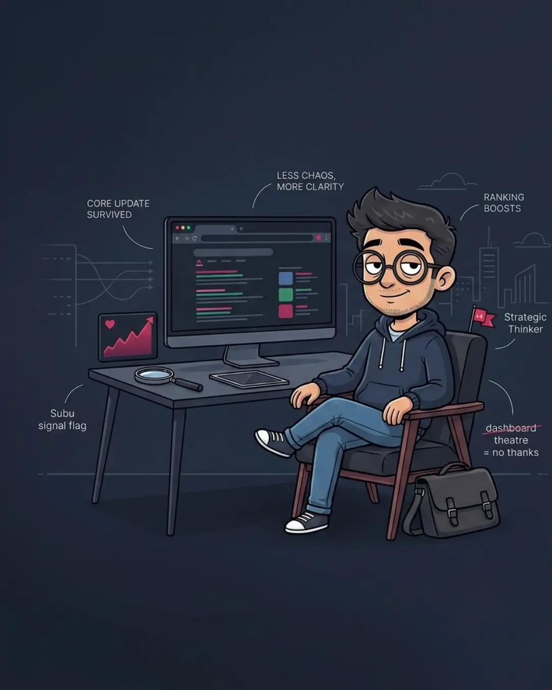 SEO by Subu consultant illustration for technical SEO, on-page SEO and SEO audits
